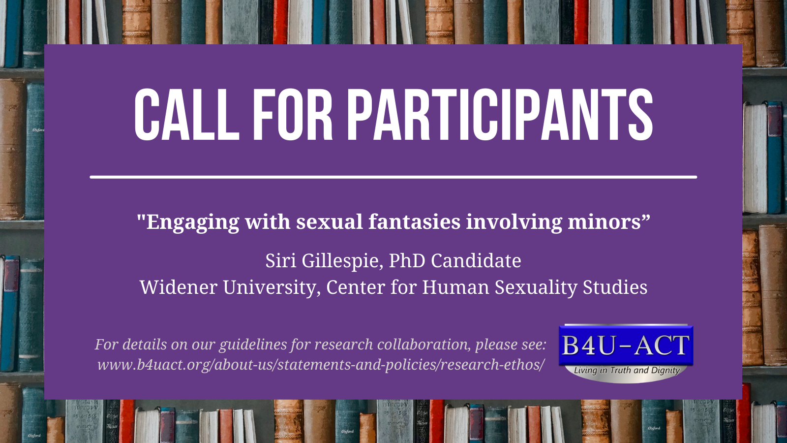 Call for Participation in Study on Engaging with Sexual Fantasies Involving Minors